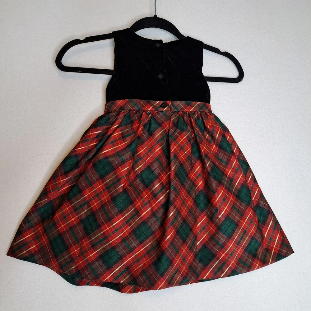Gymboree Girls 3T‎ Dress Velvet Plaid Holiday Sparkle Bow Party Special Occasion